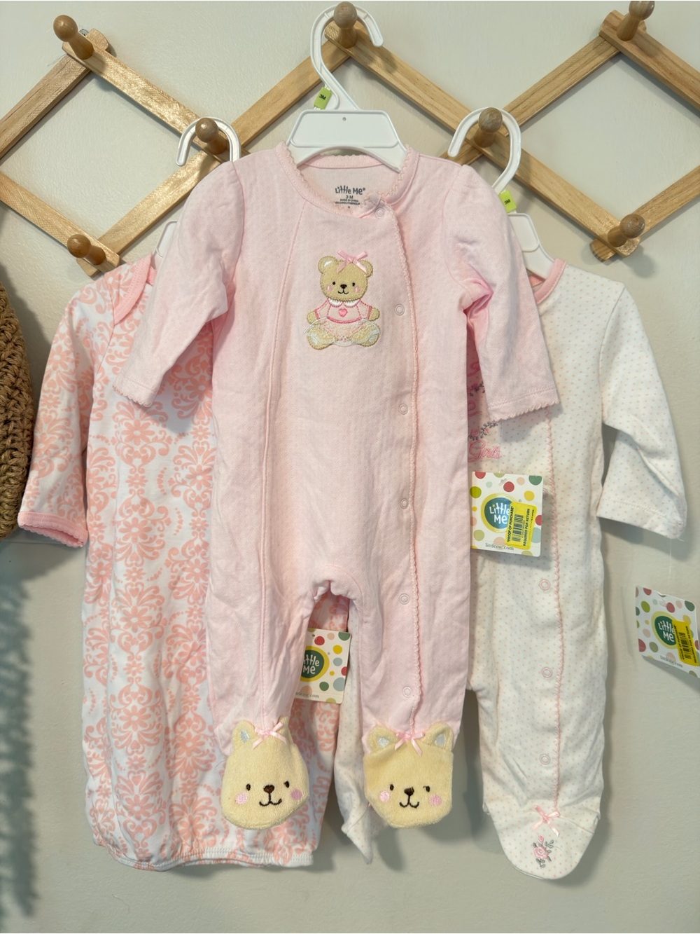 Little Me Light Pink Footed One-Pieces Set of 3 NWT